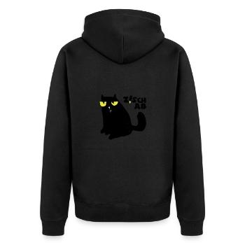 Katze Katzengesicht Katzenaugen Spruch zisch ab - Unisex Premium Bio Zip Hoodie - Schwarz - Hinten - Nico (187cm)