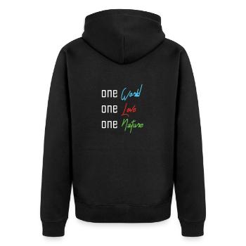 One World, One Love, One Nature - Unisex Premium Organic Zip Hoodie - black - Back - Nico (187cm)