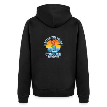 Master The Paddle, Conquer The Water. Stand Up Pad - Unisex Premium Bio Zip Hoodie - Schwarz - Hinten - Nico (187cm)