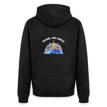 Travel the world - Unisex Premium Bio Zip Hoodie - Schwarz - Hinten - Nico (187cm)