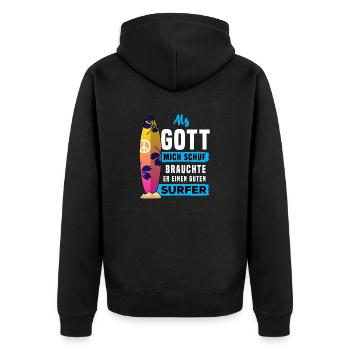 Als Gott Mich Schuf Brauchte Er Einen Guten Surfer - Unisex Premium Bio Zip Hoodie - Schwarz - Hinten - Nico (187cm)