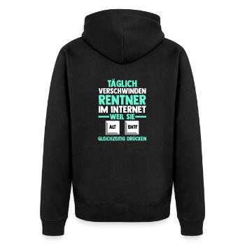 Ruhestand Pension Rente Computer Rentner - Unisex Premium Bio Zip Hoodie - Schwarz - Hinten - Nico (187cm)