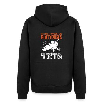 Platypus Schnabeltier - Unisex Premium Bio Zip Hoodie - Schwarz - Hinten - Nico (187cm)