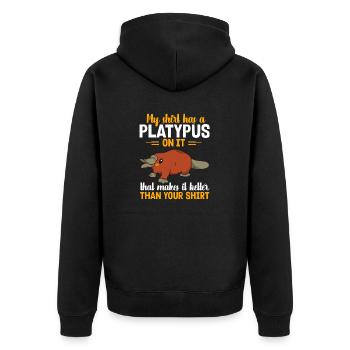 Platypus Schnabeltier - Unisex Premium Bio Zip Hoodie - Schwarz - Hinten - Nico (187cm)