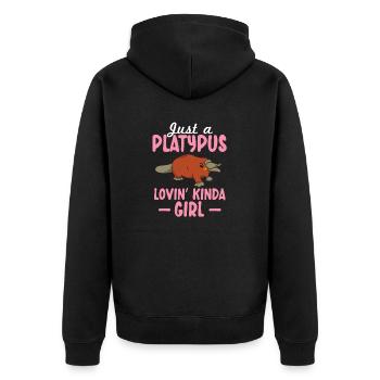 Platypus Schnabeltier - Unisex Premium Bio Zip Hoodie - Schwarz - Hinten - Nico (187cm)