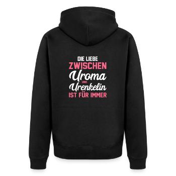Urgroßmutter Urenkel Urenkelin Uroma - Unisex Premium Bio Zip Hoodie - Schwarz - Hinten - Nico (187cm)