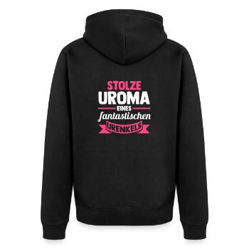 Urgroßmutter Uroma - Unisex Premium Bio Zip Hoodie - Schwarz - Hinten - Nico (187cm)