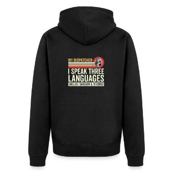 Disponent Lustige Sache Gold Line Polizei - Unisex Premium Bio Zip Hoodie - Schwarz - Hinten - Nico (187cm)