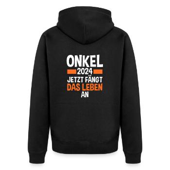 Werdender Onkel 2028 - Unisex Premium Bio Zip Hoodie - Schwarz - Hinten - Nico (187cm)