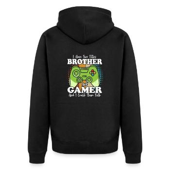 Ich habe zwei Titel: Brother und Gamer und I Crush - Unisex Premium Bio Zip Hoodie - Schwarz - Hinten - Nico (187cm)