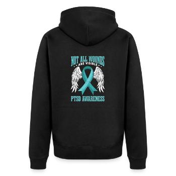 Nicht alle Wunden sind sichtbar | PTBS-Bewusstsein - Unisex Premium Bio Zip Hoodie - Schwarz - Hinten - Nico (187cm)
