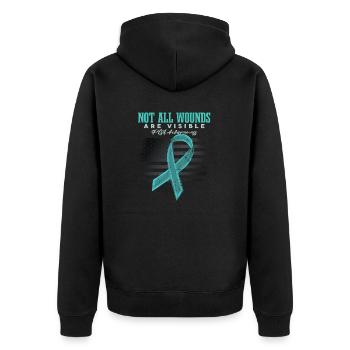 PTBS-Bewusstsein | Nicht alle Wunden sind sichtbar - Unisex Premium Bio Zip Hoodie - Schwarz - Hinten - Nico (187cm)