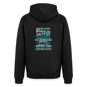 Support PTSD Awareness - Unisex Premium Organic Zip Hoodie - black - Back - Nico (187cm)