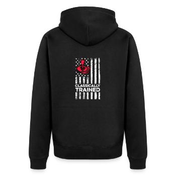 Klassisch ausgebildetes Handbuch für die amerikanische Flagge - Unisex Premium Bio Zip Hoodie - Schwarz - Hinten - Nico (187cm)