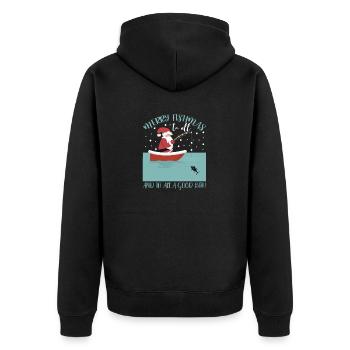 Frohe Fishmas an alle und einen guten Biss - Unisex Premium Bio Zip Hoodie - Schwarz - Hinten - Nico (187cm)