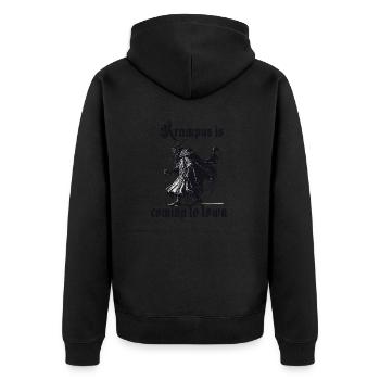 Traditionell Krampus Shirt für die Weihnachtszeit - Unisex Premium Bio Zip Hoodie - Schwarz - Hinten - Nico (187cm)
