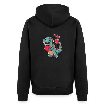 Valentine's Day Dinosaur Heart Funny Animal Love - Unisex Premium Organic Zip Hoodie - black - Back - Nico (187cm)