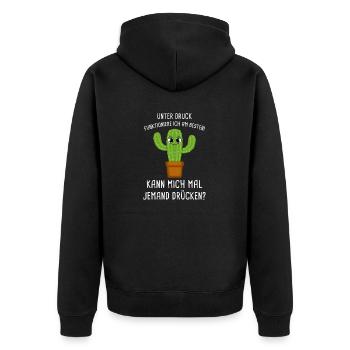 Unter Druck Funktioniere Ich Am Besten Umarmung - Unisex Premium Bio Zip Hoodie - Schwarz - Hinten - Nico (187cm)