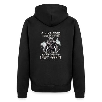 Wikinger Krieger Mythos der Nordmänner Schlachtruf - Unisex Premium Bio Zip Hoodie - Schwarz - Hinten - Nico (187cm)