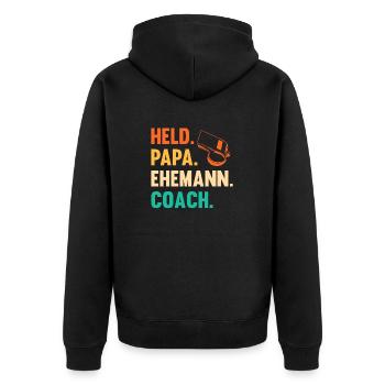 Vater Papa Trainer Coach - Unisex Premium Bio Zip Hoodie - Schwarz - Hinten - Nico (187cm)