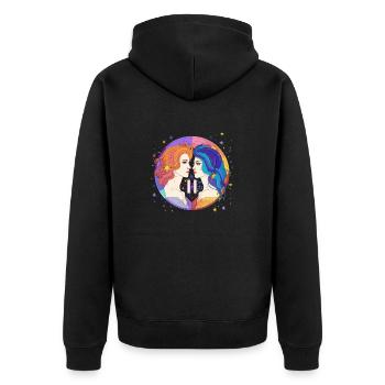 Tierkreiszeichen - Zwei Menschen - Zwillinge - Unisex Premium Bio Zip Hoodie - Schwarz - Hinten - Nico (187cm)