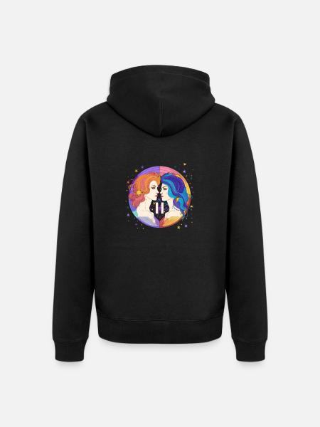Zodiac - Two people - Gemini - Unisex Premium Organic Zip Hoodie - black