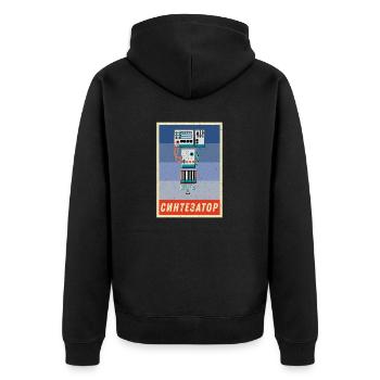 Synthesizer Synth Keyboard Elektronische Musiker - Unisex Premium Bio Zip Hoodie - Schwarz - Hinten - Nico (187cm)
