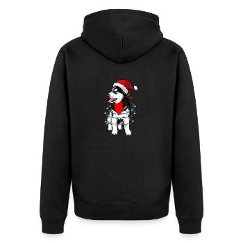 Siberian Husky Weihnachtsmann Weihnachtsbaum Licht - Unisex Premium Bio Zip Hoodie - Schwarz - Hinten - Nico (187cm)