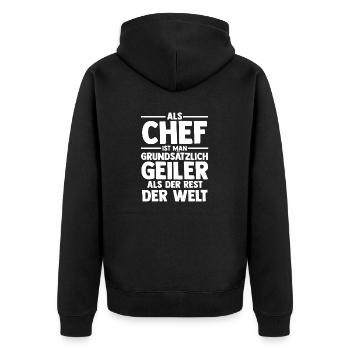 Arbeit Kollegen Büro Teamleiter Führungskraft Chef - Unisex Premium Bio Zip Hoodie - Schwarz - Hinten - Nico (187cm)