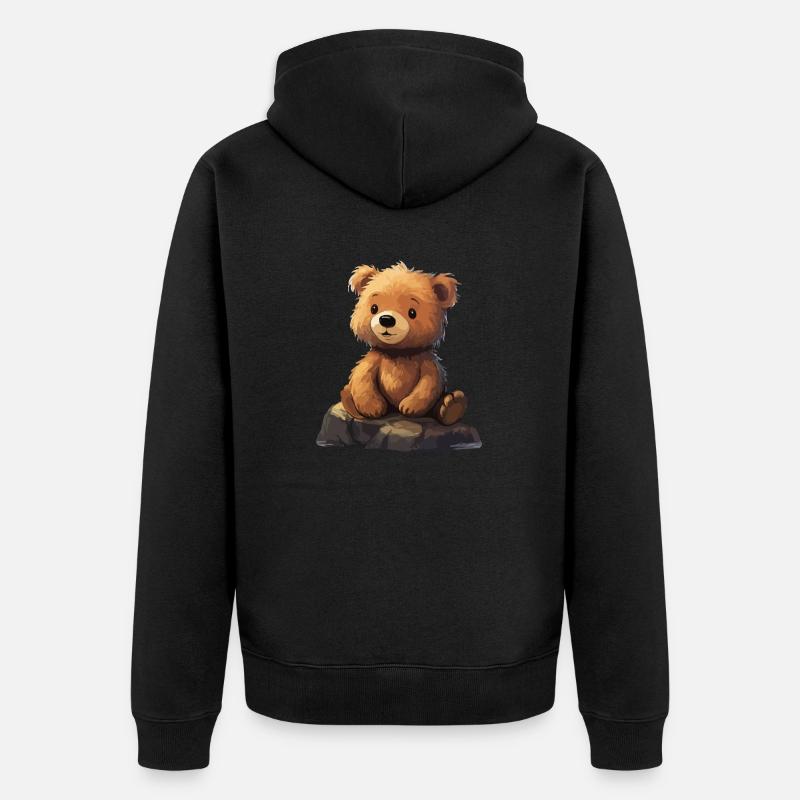 Mignon nounours assis sur une pierre - Veste à capuche bio Premium Unisexe - noir