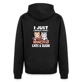 Otaku Anime T Japon Foodies Kawaii Cats Sushi - Veste à capuche bio Premium Unisexe - noir - Dos - Nico (187cm)