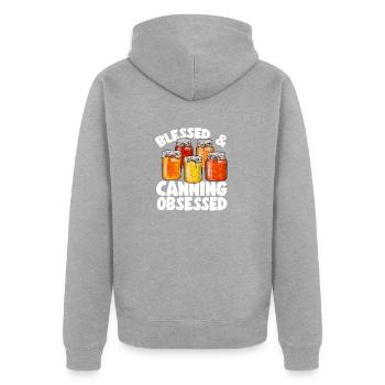 Einmachen Einkochen Lebensmitteln Konservieren - Unisex Premium Bio Zip Hoodie - Grau meliert - Hinten - Nico (187cm)