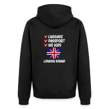 Gepäck Passport No Kids London Bound Vacation - Unisex Premium Bio Zip Hoodie - Schwarz - Hinten - Nico (187cm)