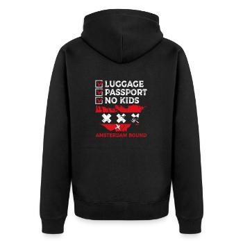 Luggage Passamsterdam Bound Travel Holidays - Unisex Premium Organic Zip Hoodie - black - Back - Nico (187cm)
