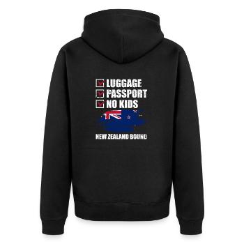 Passeport bagage Pas d’enfants Vacances en Nouvelle-Zélande - Veste à capuche bio Premium Unisexe - noir - Dos - Nico (187cm)