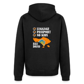 Luggage Passport No Kids Bali Bound Holiday Trip - Unisex Premium Organic Zip Hoodie - black - Back - Nico (187cm)