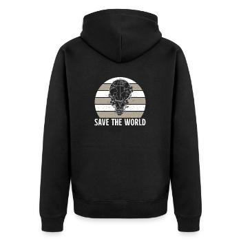 Save the world Umweltschutz Globus Erdkugel - Unisex Premium Bio Zip Hoodie - Schwarz - Hinten - Nico (187cm)