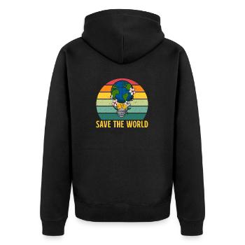 Save the world Umweltschutz Globus Erdkugel - Unisex Premium Bio Zip Hoodie - Schwarz - Hinten - Nico (187cm)