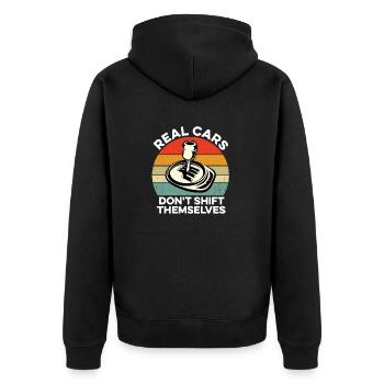 Echte Autos schalten sich nicht manuell - Unisex Premium Bio Zip Hoodie - Schwarz - Hinten - Nico (187cm)