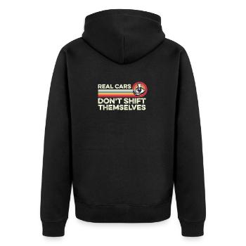 Echte Autos schalten sich nicht von selbst manuelles Schalten - Unisex Premium Bio Zip Hoodie - Schwarz - Hinten - Nico (187cm)