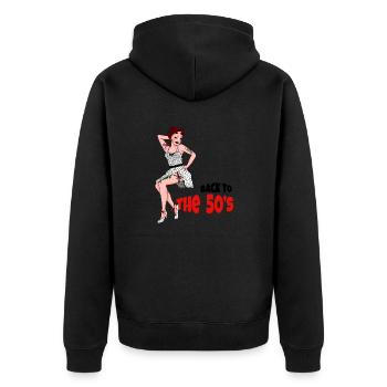 Zurück zu den 50er Jahren Pin-ups - Unisex Premium Bio Zip Hoodie - Schwarz - Hinten - Nico (187cm)