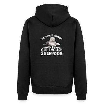 Vieux chien de berger anglais Sheepie Bobtail - Veste à capuche bio Premium Unisexe - noir - Dos - Nico (187cm)