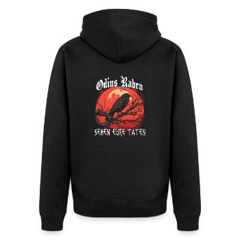 Blutrabe | Wikinger Odins Raben Wikinger - Unisex Premium Bio Zip Hoodie - Schwarz - Hinten - Nico (187cm)