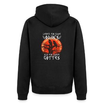 Odins Augen | Wikinger T-shirt | Odins Raben - Unisex Premium Bio Zip Hoodie - Schwarz - Hinten - Nico (187cm)