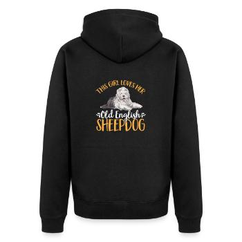 Vieux chien de berger anglais Sheepie Bobtail - Veste à capuche bio Premium Unisexe - noir - Dos - Nico (187cm)