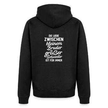 Geschwister Brüder Bruder Schwester - Unisex Premium Bio Zip Hoodie - Schwarz - Hinten - Nico (187cm)