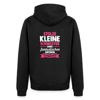 Geschwister Schwestern Schwester - Unisex Premium Bio Zip Hoodie - Schwarz - Hinten - Nico (187cm)