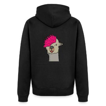 Lama Alpaka Motive Tier Mädchen mit Frisur pink - Unisex Premium Bio Zip Hoodie - Schwarz - Hinten - Nico (187cm)