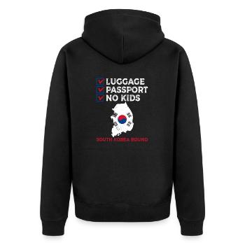 Luggage Passport No Kids South Korea Bound Vacation - Unisex Premium Organic Zip Hoodie - black - Back - Nico (187cm)