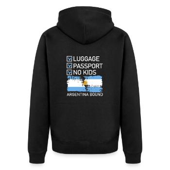 Luggage Passport No Kids Argentina Bound - Unisex Premium Organic Zip Hoodie - black - Back - Nico (187cm)